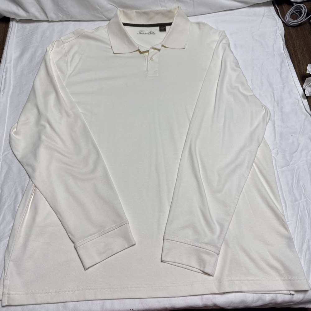 Tasso Elba  Supima Cotton Blend Men's XL Cream Long Sleeve Polo Golf Shirt